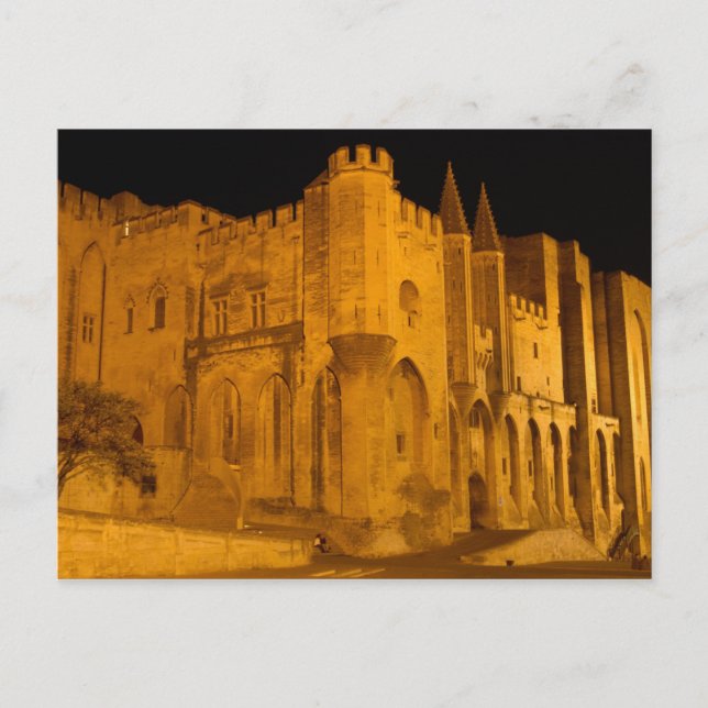 Postal Francia, Aviñón, Provenza, Palacio Papal en la noc (Anverso)