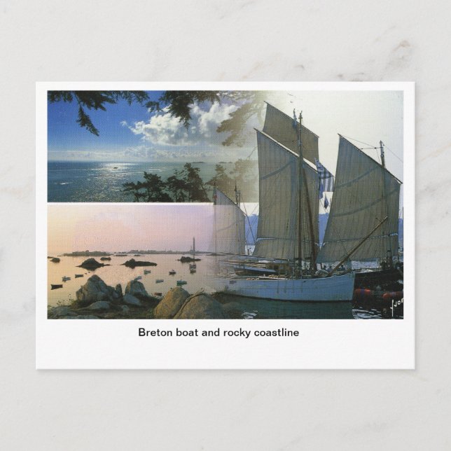 Postal Francia, barco bretón y costa rocosa (Anverso)