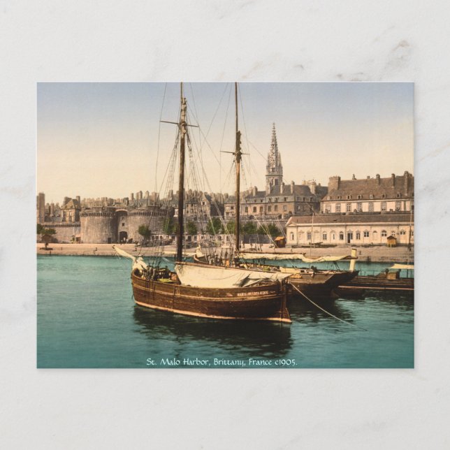 Postal Francia de la época, puerto de St. Malo Bretaña (Anverso)