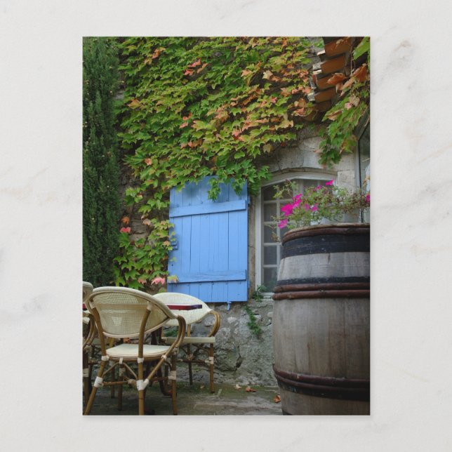 Postal Francia, Les Baux de Provence, caf© patio (Anverso)