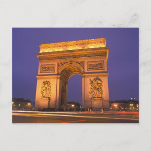 Postal Francia, París, Arco de Triunfo al anochecer.