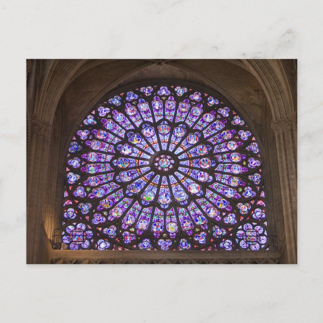 Postal Francia, París. Detalle interior de vidrieras (Anverso)