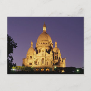 Postal Francia, París, Sacré-Coeur al anochecer.