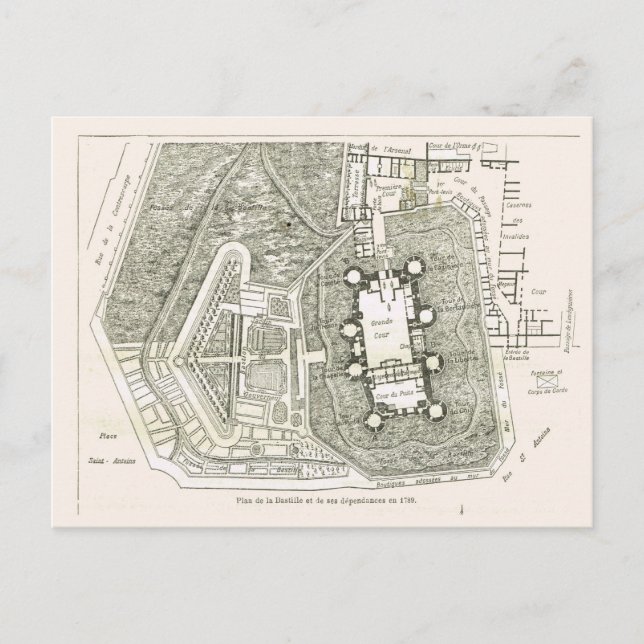 Postal Francia, Plan de la Bastilla en 1789 (Anverso)