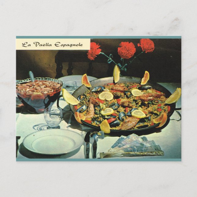 Postal Francia vintage, comida, Le Paella espagnole (Anverso)