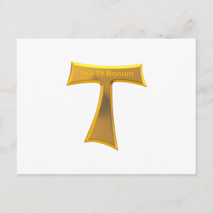 Postal Franciscan Tau Cross Pax Et Bonum Gold Metallic