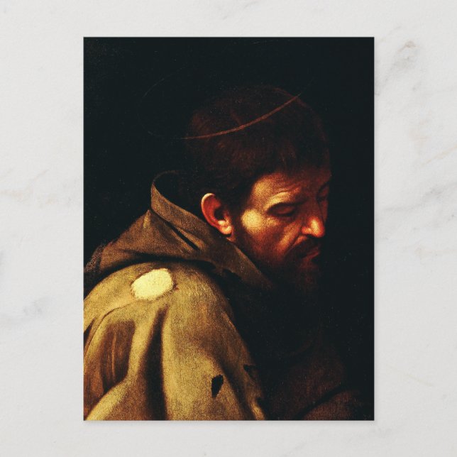 Postal Francisco de Asís por Caravaggio (Anverso)
