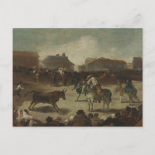 Postal Francisco Goya - Pelea de toros en un pueblo