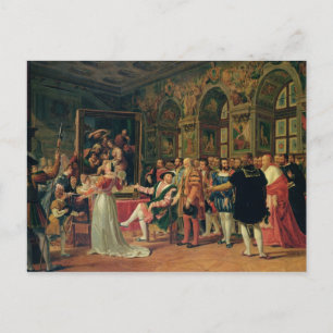 Postal Francisco I Recibiendo un cuadro del Santo