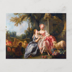 Postal Francois Boucher El Billet Dou rococo señoras arte