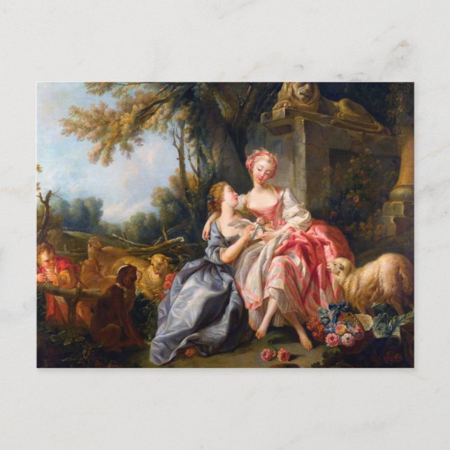 Postal Francois Boucher El Billet Dou rococo señoras arte (Anverso)