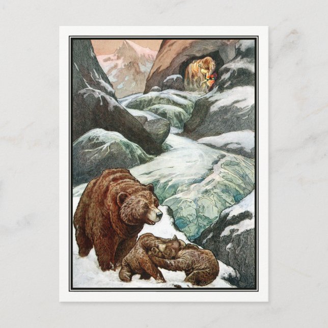 Postal Frank C. Papé Pape - Osos de época en las montañas (Anverso)