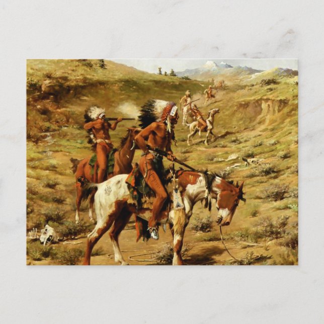 Postal Frank Tenney Johnson Arte Occidental "La Fiesta de (Anverso)