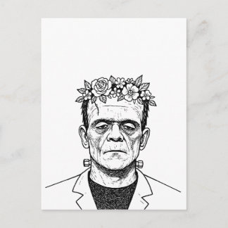 Postal Frankenstein con Corona de Flores