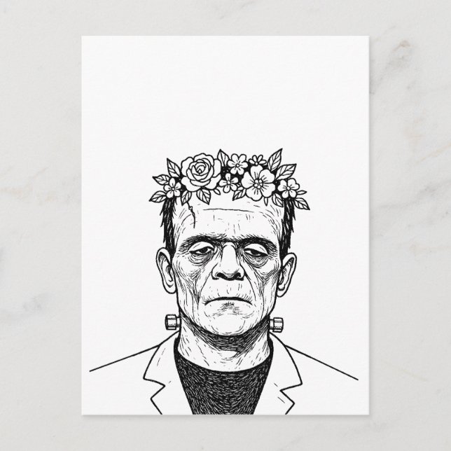 Postal Frankenstein con Corona de Flores (Anverso)