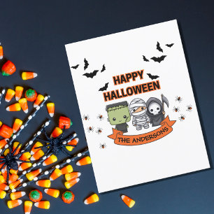 Postal Frankenstein Momia Segador Cute Gato Halloween