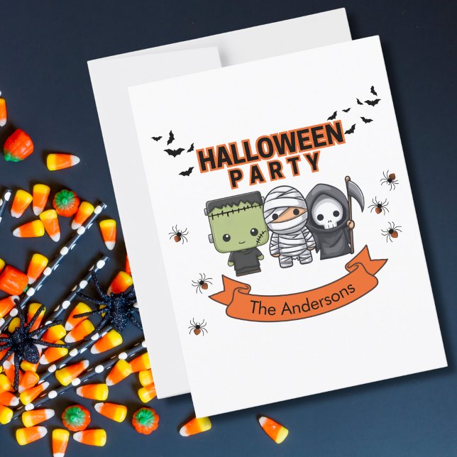 Postal Frankenstein Mummy Grim Reaper Spooky Halloween (Subido por el creador)