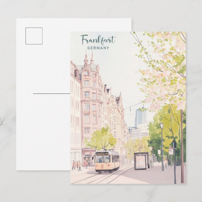 Postal Frankfurt Alemania Gouache Art Ilustracion Viajes (Anverso / Reverso)