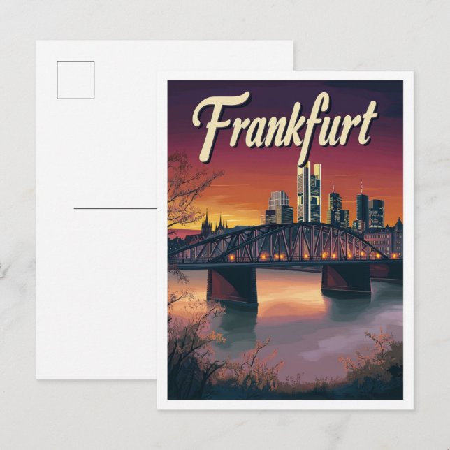 Postal Frankfurt Alemania Ilustracion de Viajes de Arte V (Anverso / Reverso)