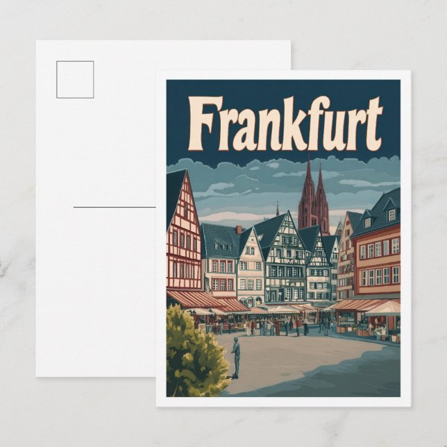 Postal Frankfurt Alemania Ilustracion de Viajes de Arte V (Anverso / Reverso)