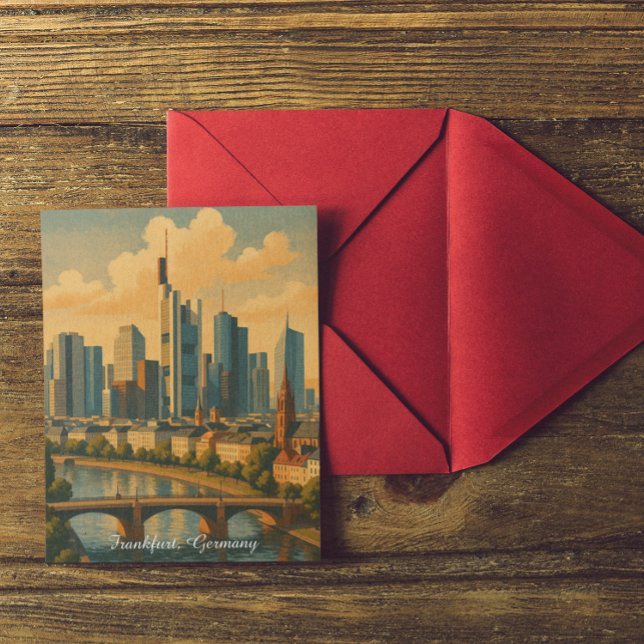 Postal Frankfurt Alemania Skyline Vintage Travel (Frankfurt Germany Skyline Vintage Travel Postcard)