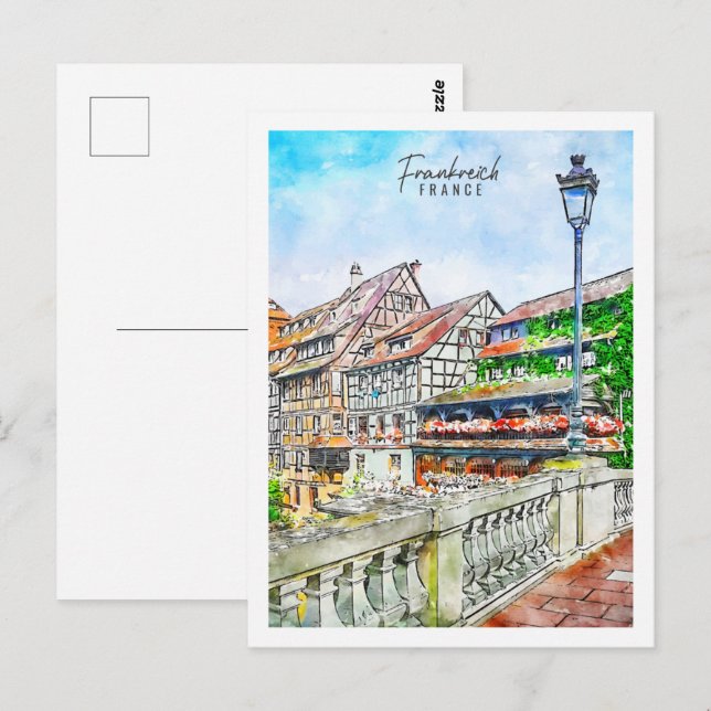 Postal Frankreich France Travel Place Watercolor (Anverso / Reverso)