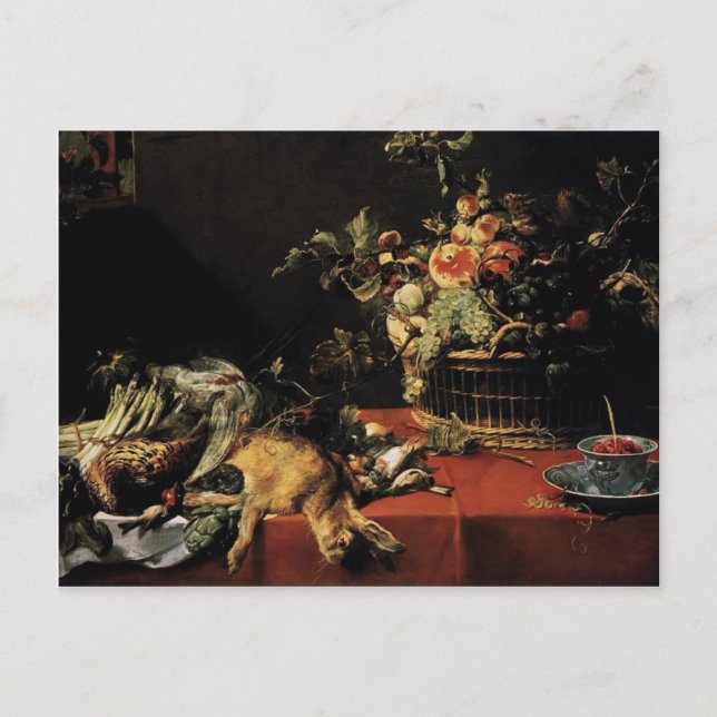 Postal Frans Snyders- Vida fija con cesta de frutas, jueg (Anverso)