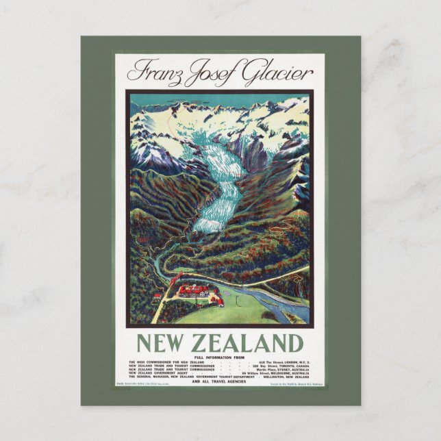 Postal Franz Josef Glacier Vintage Poster (Anverso)