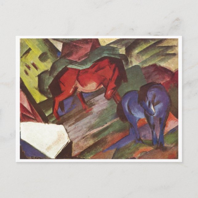 Postal Franz Marc - Caballos de papel rojos y azules 1912 (Anverso)