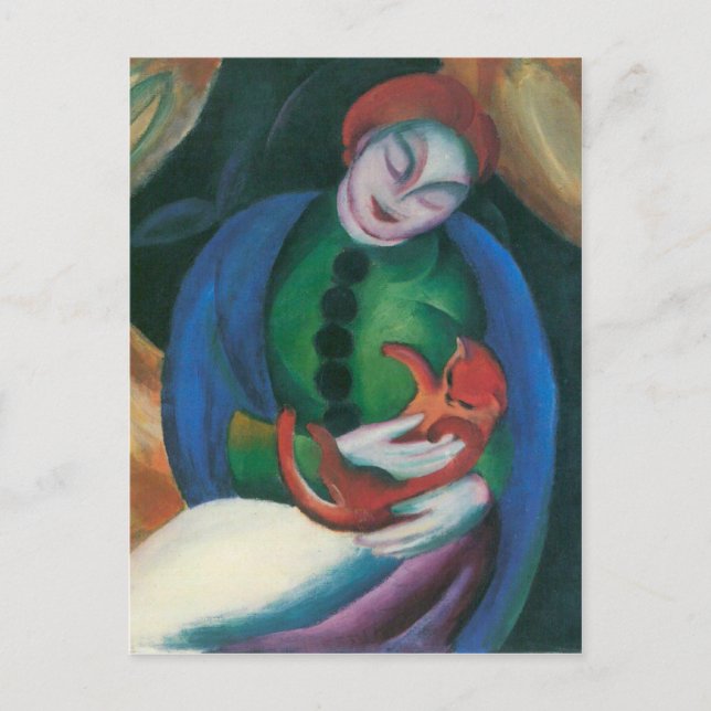 Postal Franz Marc - Chica con un gato II (Anverso)