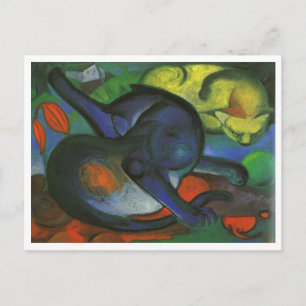 Postal Franz Marc - Dos gatos azul y amarillo 1912 aceite