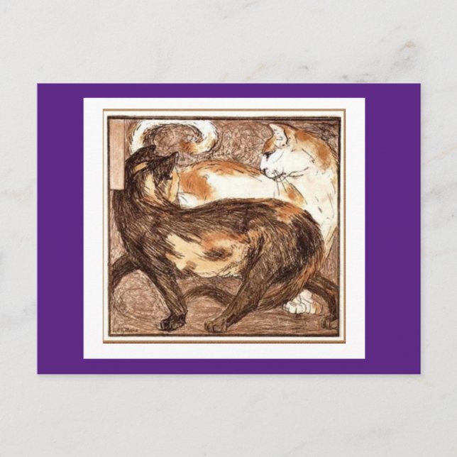 Postal Franz Marc, dos gatos, Bella Artes (Anverso)