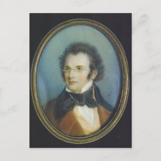 Postal Franz Schubert a partir de miniatura firmada por R