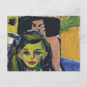 Postal Fränzi frente a la Silla Tallada de Ernst Kirchner