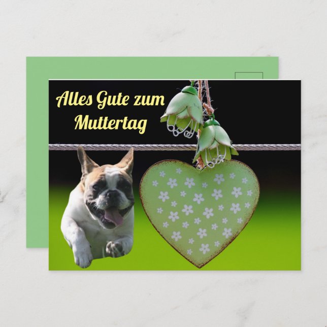 Postal Französische Bulldogge Grünes Herz French Bulldog (Anverso / Reverso)