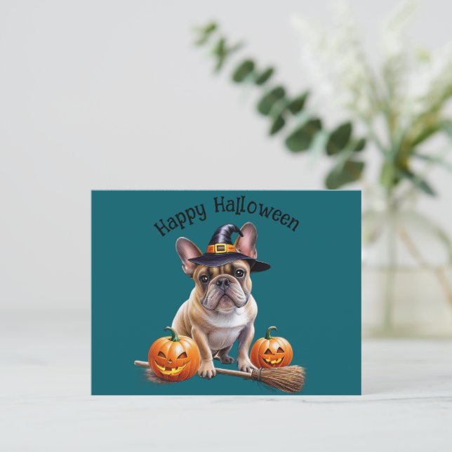 Postal   Französische Bulldogge Halloween  (Anverso de pie)