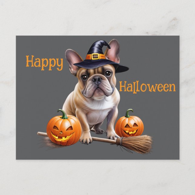 Postal Französische Bulldogge Halloween Kürbisse Bulldog (Anverso)