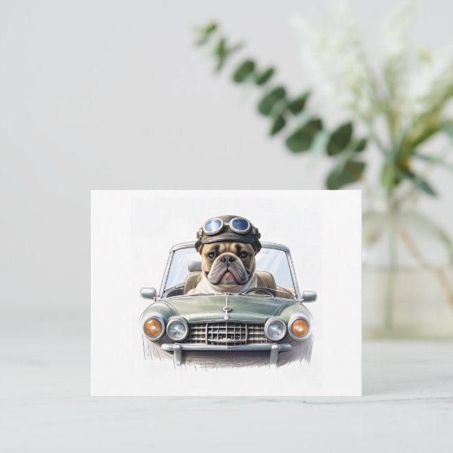 Postal Französische Bulldogge Oldtimer Bulldog Vatertag  (Anverso de pie)