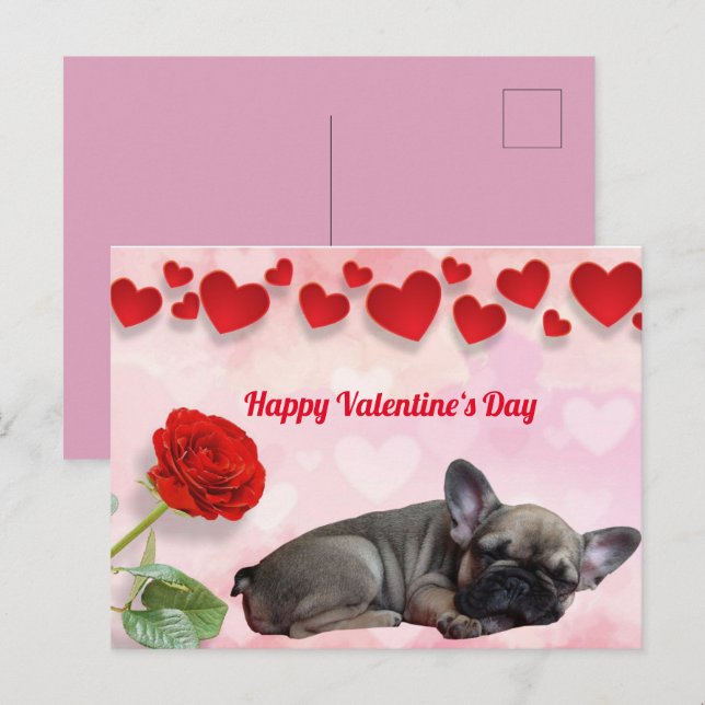 Postal Französische Bulldogge Valentinstag French Bulldog (Anverso / Reverso)