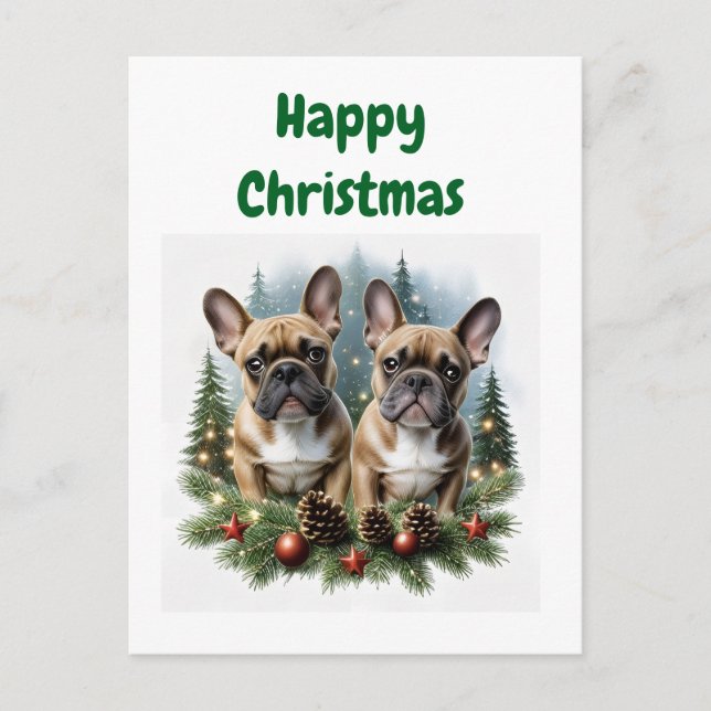 Postal Französische Bulldogge  Weihnachtskranz Bulldog (Anverso)
