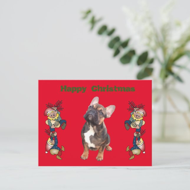 Postal Französische Bulldoggen Weihnachten Feier (Anverso de pie)
