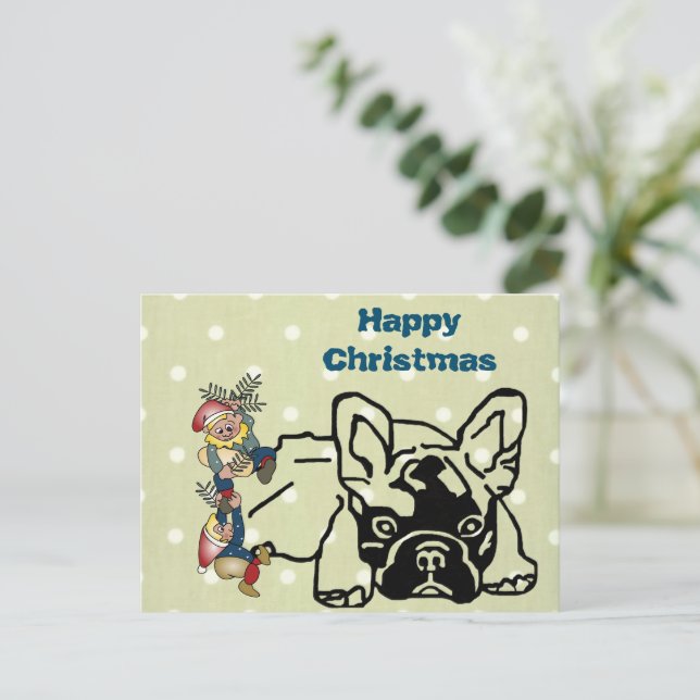 Postal Französische Bulldoggen Weihnachten French Bulldog (Anverso de pie)