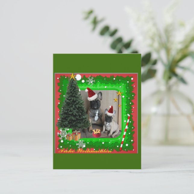 Postal Französische Bulldoggen Weihnachten French Bulldog (Anverso de pie)