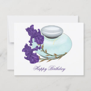 Postal Frasco de perfume con flores de lirio Feliz Cumple