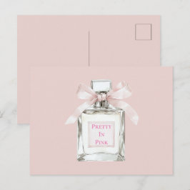 Postal Frasco de perfume de lazo rubor rosa bonito