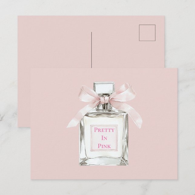 Postal Frasco de perfume de lazo rubor rosa bonito (Anverso / Reverso)