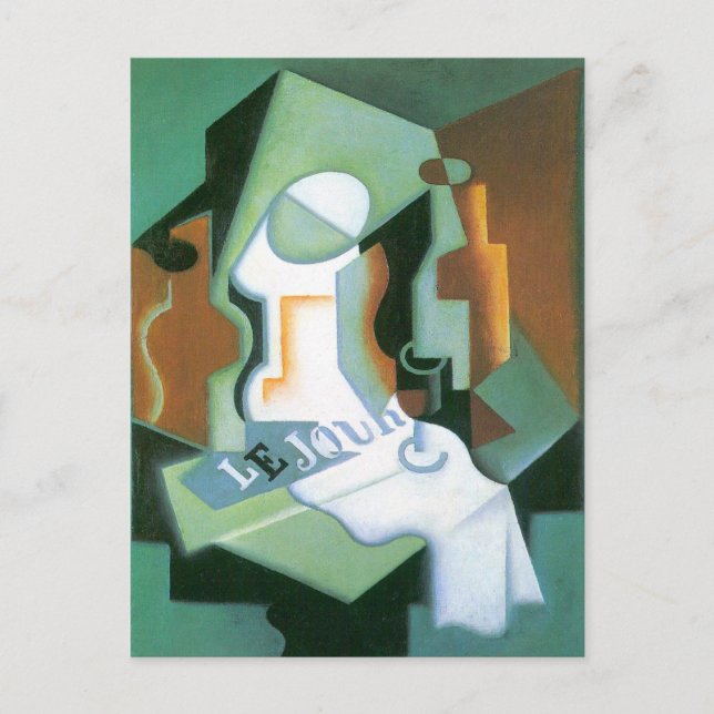 Postal Frasco y plato de fruta por Juan Gris, cubismo vin (Anverso)
