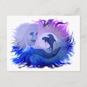 Postal Frau mit Delfine im Mondschein