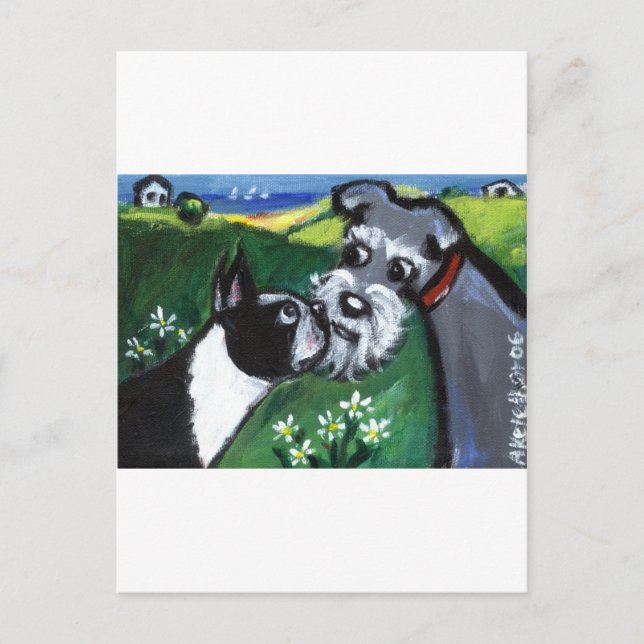 Postal Fraude de Boston Terrier y Schnauzer (Anverso)