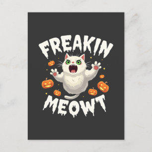 Postal Freakin Meowt Tocó Fantasma de gatos de Halloween 